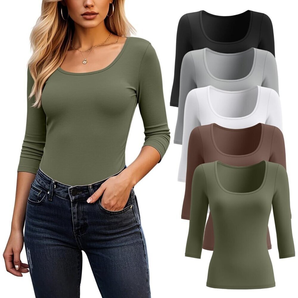 Women's 3/4 Sleeve Scoop Neck T-Shirts Pack Breathable Slim Fit Casual